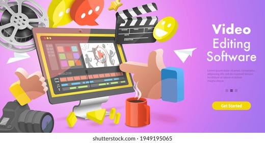 3DVector Conceptual Illustration of Video Editing Softwar.