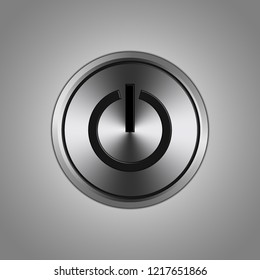 3D-vector graphics. Aluminum button isolated on a gray background.