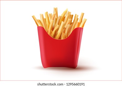 3d.Vector Potatoes French Fries.Meal of Fast Food.Fast Food french fries in paper pack.