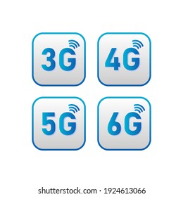 3g, 4g, 5g, 6g icon set for internet and phone. Vector illustration isolated on white background.