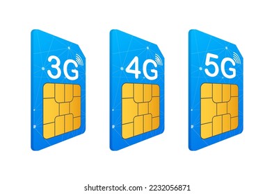 3G 4G 5G Sim Card. Mobile telecommunications technology symbol. Vector illustration.