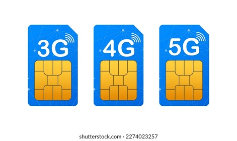 Tarjeta Sim 3G 4G 5G. Símbolo de tecnología de telecomunicaciones móviles