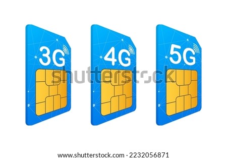 3G 4G 5G Sim Card. Mobile telecommunications technology symbol. Vector illustration.