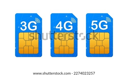 3G 4G 5G Sim Card. Mobile telecommunications technology symbol