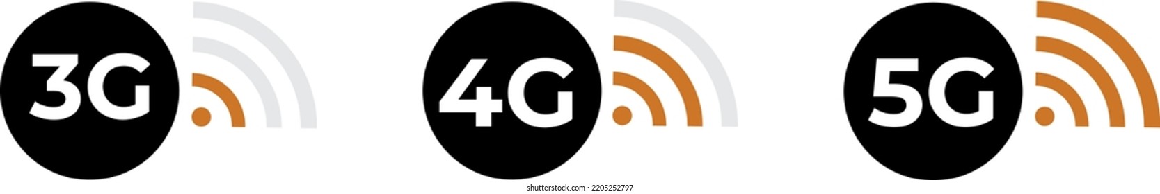 3G, 4G, 5G vector icon symbols mobile internet network. Connection Internet signal sign. Visualization signal quality. Vector illustration