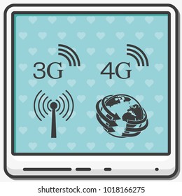 3G, 4G symbols. Mobile telecommunications flat vector icons. World globe sign.