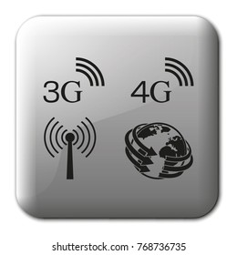 3G, 4G symbols. Mobile telecommunications flat vector icons. World globe sign.