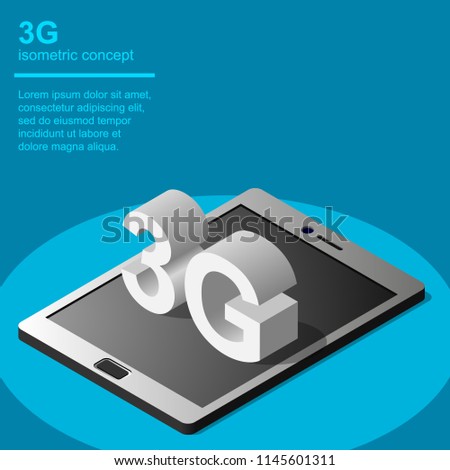 3G broadband cellular network technology vector illustration. Isometric concept includes tablet and 3G symbol.
