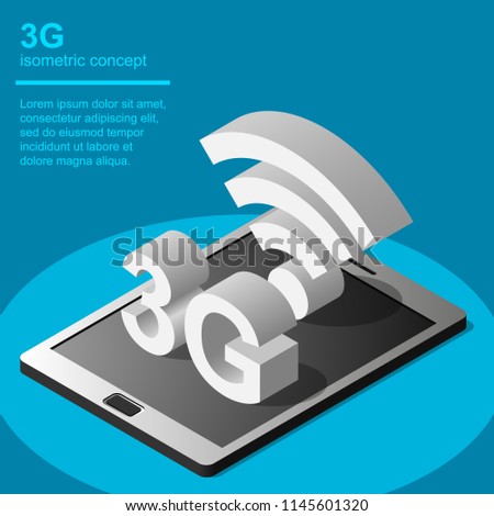 3G broadband cellular network technology vector illustration. Isometric concept includes tablet and 3G symbol.