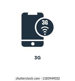 3g icon. Black filled vector illustration. 3g symbol on white background. Can be used in web and mobile.