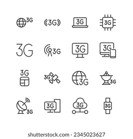 3g line icon set with editable stroke. Outline collection of vector objects. Premium icon pack