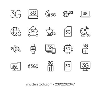 3g line icon set with editable stroke. Outline collection of vector objects. Premium icon pack