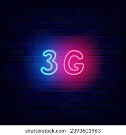 3G neon label. Fast modern internet wire. Simple signboard. Glowing advertising. Internet surfing and searching information. Online web design. Handwritten text. Vector stock illustration