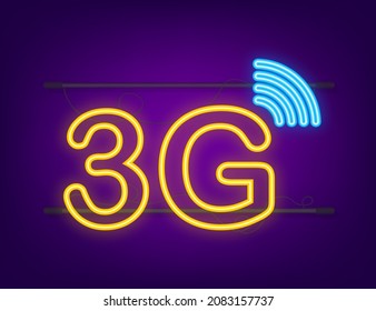 Símbolo de neón 3G aislado en segundo plano, tecnología de comunicación móvil y red de smartphone. Ilustración de material vectorial