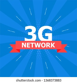The 3G network is depicted on a blue background. The text is white, the tape is red.