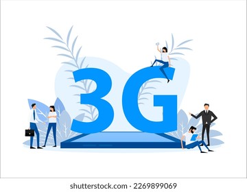 3g network technology. Internet systems telecommunication service. People stand near the smartphone