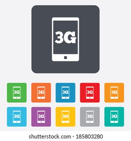 3G sign icon. Mobile telecommunications technology symbol. Rounded squares 11 buttons. Vector