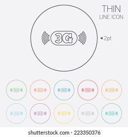 3G sign icon. Mobile telecommunications technology symbol. Thin line circle web icons with outline. Vector