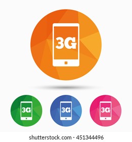 3G sign icon. Mobile telecommunications technology symbol. Triangular low poly button with flat icon. Vector