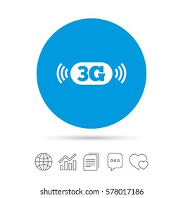 3G sign icon. Mobile telecommunications technology symbol. Copy files, chat speech bubble and chart web icons. Vector