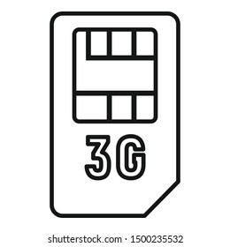 3g Sim Card Icon. Outline 3g Sim Card Vector Icon For Web Design Isolated On White Background