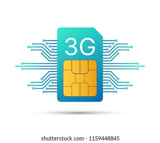 3G Sim Card. Mobile telecommunications technology symbol. Vector stock illustration.