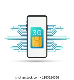 3G Sim Card. Mobile telecommunications technology symbol. Vector stock illustration.