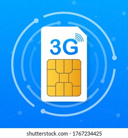 Tarjeta Sim 3G. Símbolo de tecnología de telecomunicaciones móviles. Ilustración del vector