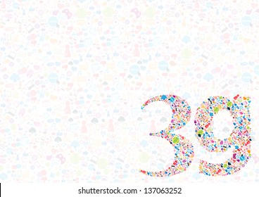3G symbol and Social network background with media icons