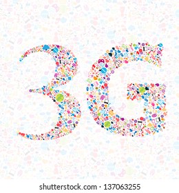 3G symbol and Social network background with media icons