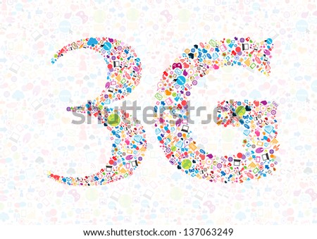 3G symbol and Social network background with media icons