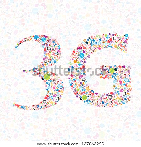 3G symbol and Social network background with media icons
