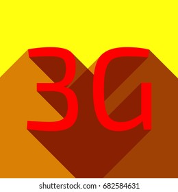 3g technology icon. Vector. Red icon with two flat reddish shadows on yellow background.