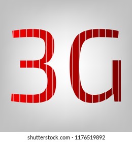3g technology icon. Vector. Vertically divided icon with colors from reddish gradient in gray background with light in center.