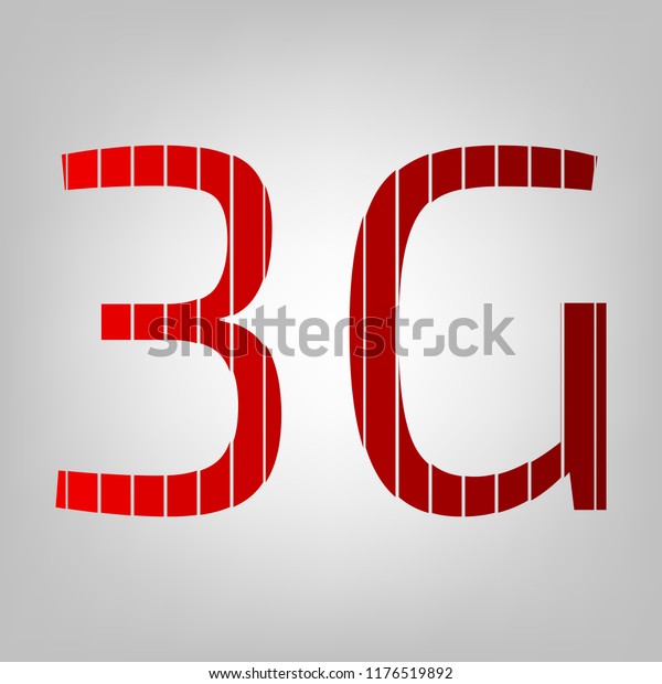 3g technology icon. Vector. Vertically divided\
icon with colors from reddish gradient in gray background with\
light in center.