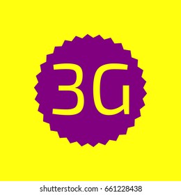 3g technology icon. Vector. Violet label with hole as icon on yellow background.