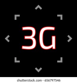 3g technology icon. Vector. White icon in gray focus like mandala on black background.