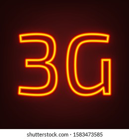 3g technology icon. Yellow, orange, red neon icon at dark reddish background. Illumination. Illustration.