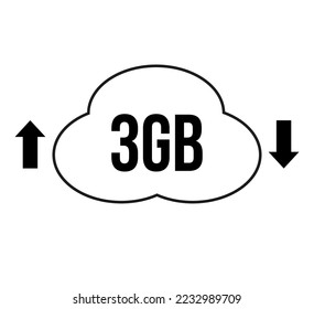 3 GB de capacidad para descargar y cargar. Vector para transferencias de archivos en la nube en fondo blanco