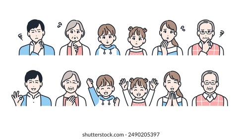 3Generation Familie Ausdruck Symbole Illustration Set