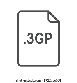 Icono de línea de formato de archivo 3GP. Signo de estilo lineal para concepto móvil y diseño web. Símbolo sencillo de contorno. Ilustración vectorial aislada en fondo blanco. EPS 10.