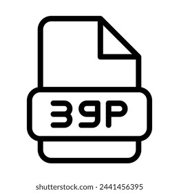 3gp File Icon. Type Files Sign outline symbol Design, Icons Format Type Data. Vector Illustration.