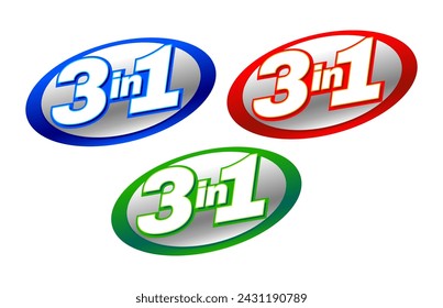 3in1 vector icon logo badge. 3 in 1 concept illustration for packaging.
