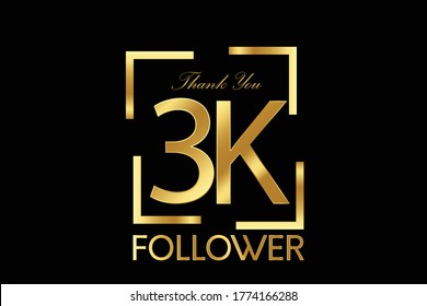 3K, 3.000 Follower Thank you Luxury Black Gold Cubicle style for internet, website, social media - Vector