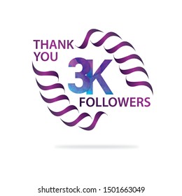 3K 3000 Thank you Followers celebration logotype. anniversary logo with watercolor purple and blue  isolated on white background, vector design for celebration, influence post - vector