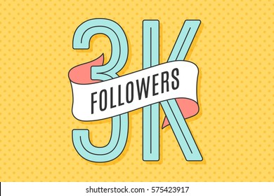 3k followers banner with ribbon and text three thousand followers design for social network - 3k followers instagram free