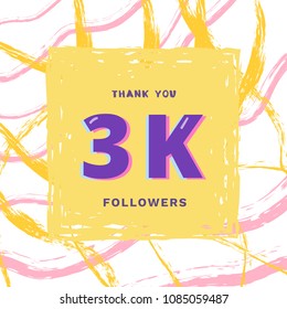 3k followers thank you card. Celebration 3000 subscribers  banner. Template for social media. Vector illustration.