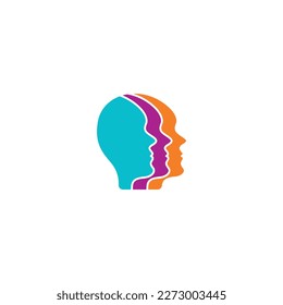 3-layer, side profile human image vector illustration.