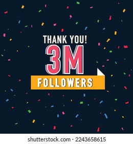 3M followers vector art illustration. Thank you followers vector template, Social sites post, Greeting card.