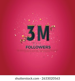 3M isolated on Pink background Thank you followers peoples, Dark Blue Number 3M online social networks, 4M followers celebration template design 